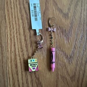Betsey Johnson Pink Crayon and Box Earrings